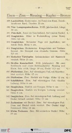 Eisen – Zinn – Messing – Kupfer – Bronze (Nr. 489-566)