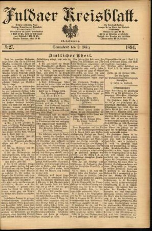 Erste Ausgabe vom Samstag, den 03. März 1894.