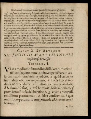 Caput X. Et Ultimum. De Iudicio Matrimoniali, eiusdemque processu