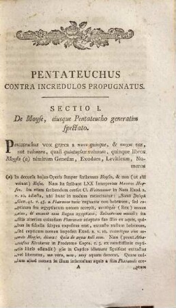 Scriptura Sacra Contra Incredulos Propugnata, 1. Pentateuchus Moysis