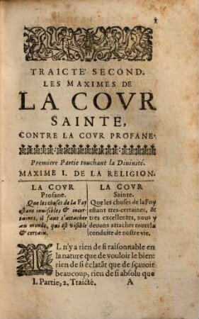 La Covr Sainte Dv R. Père Nicolas Cavssin, de la Compagnie de Iesvs, 1,2. Première Partie ; 2, Des Maximes de la Foy