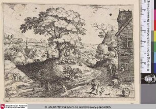 [Rechts ein Wirtshaus, links ein Pfad; Tavern to right of a path]