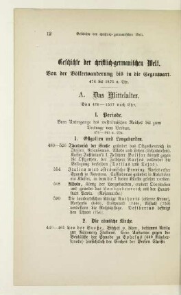 A. Das Mittelalter. Von 476 - 1517 nach Chr.