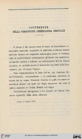 Conferenze della Commissione Archeologica Comunale