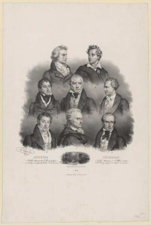 Gruppenbildnis von Schiller, Byron, Tomas Moore, Walter-Scott, Goethe, Washington Irving, Vittorio Alfieri und Cooper