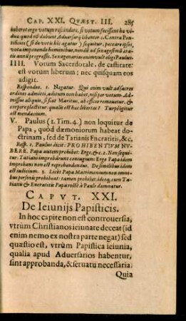 Caput. XXI. De Ieiuniis Papisticis.