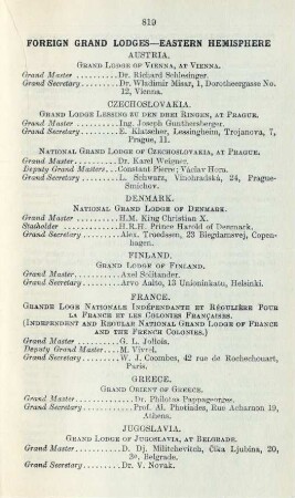 Foreign Grand Lodges-Eastern Hemisphere