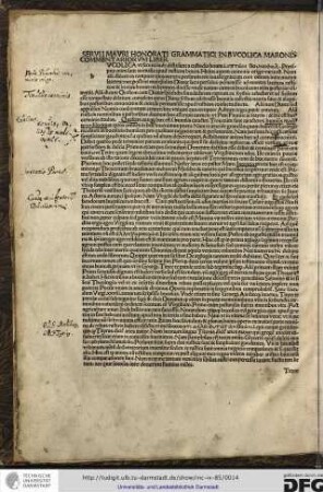 Servii Mauri Honorati grammatici in Bucolica Maronis commentariorum liber.