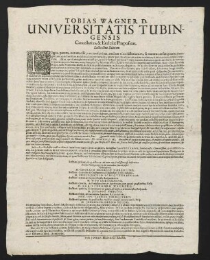 Tobias Wagner D. Universitatis Tubingensis Cancellarius, & Ecclesiae Praepositus, Lectoribus Salutem