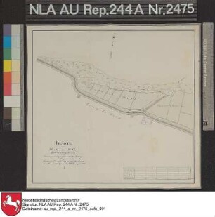 Lage des Werdumer Hellers in der Gemarkung SERIEM Kolorierte Zeichnung von F. W. Sprengell Papier auf Leinen Format 33,0x31,2 M 1:3.500