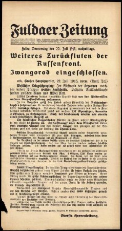Ausgabe vom Donnerstag, den 22. Juli 1915.