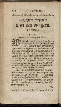 Vierzehnter Abschnitt. Von den Wassern. (Aquae.)