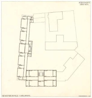 Billing, Hermann; Karlsruhe (Baden-Württemberg); Gewerbeschule - Lageplan, Grundriss DG