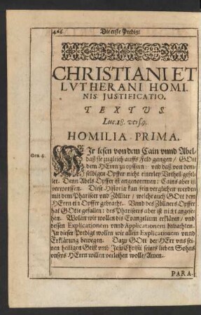 Christiani Et Lutherani Hominis Justificatio. Homilia Prima.