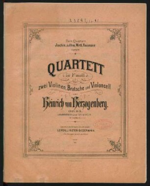 Quartett in f-Moll für zwei Violinen, Bratsche und Violoncell op. 63