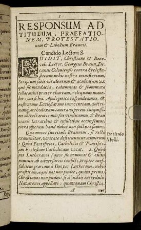 Responsum Ad Titulum, Praefationem, Protestationem & Libellum Braunii.