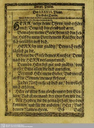 Der LXXXVI. Psalm
