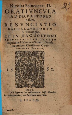 Oratiuncula ad DD. Pastores habita