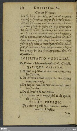 Disputatio Undecima. De Persona Salvatoris nostri Iesu Christi. Quinque Capitum