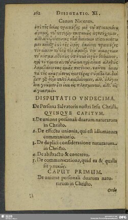 Disputatio Undecima. De Persona Salvatoris nostri Iesu Christi. Quinque Capitum