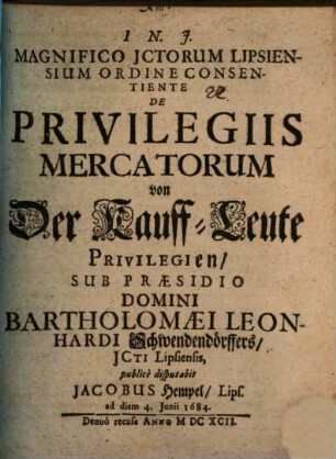 Disp. ... de privilegiis mercatorum