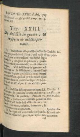 Tit. XXIII. De delictis in genere, & in specie de delictis privatis