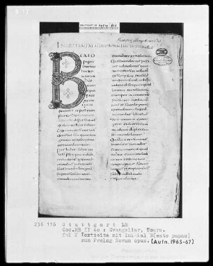 Evangeliar — Initiale B(eato papae), Folio 2recto