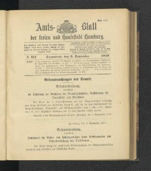 No.211, Sonnabend, den 6. September 1919