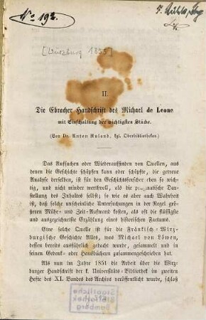 Die Ebracher Handschrift des Michael de Leone : mit Einschaltung der wichtigsten Stücke
