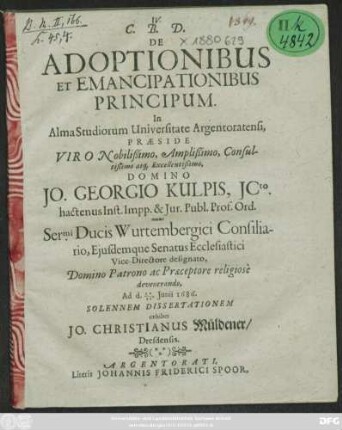 De Adoptionibus Et Emancipationibus Principum