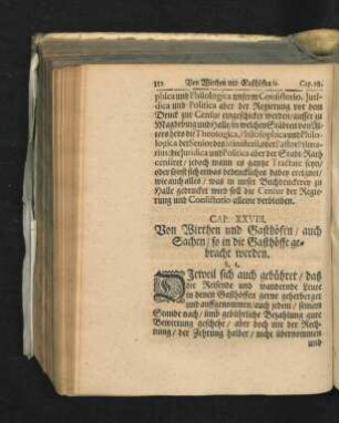 Cap. XXVIII. Von Wirthen und Gasthöfen/ auch Sachen/ so in die Gasthöffe gebracht werden.