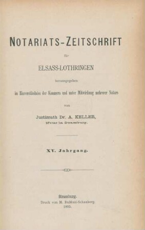 15.1895: Notariats-Zeitschrift für Elsass-Lothringen