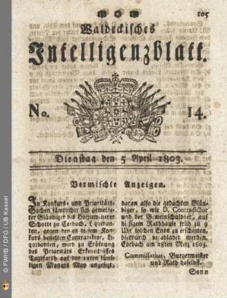 No. 14. Dienstag den 5 April 1803