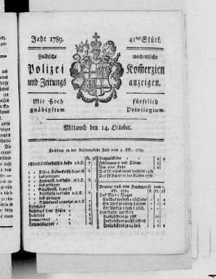 41tes Stück., Ausgabe vom 14. Oktober 1789