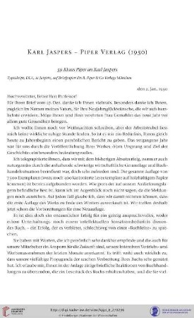 Karl Jaspers- Piper Verlag (1950)