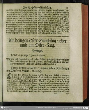 Am heiligen Oster-Sambstag, oder auch am Oster Tag
