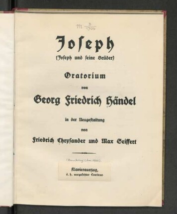 Joseph (Joseph und seine Brüder) : Oratorium