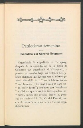 Patriotismo femenino : (Anécdota del General Belgrano)