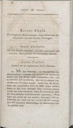 Erster Theil. Psychologische Erscheinungen, angeordnet nach der Hypothese von den Geistes-Vermögen.