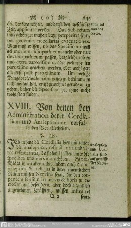 XVIII. Von denen bey Administration derer Cordialium und Analepticorum vorfallenden Vor-Urtheilen