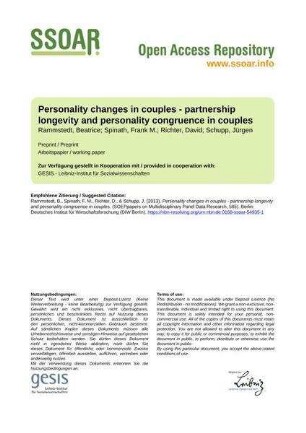 Personality changes in couples - partnership longevity and personality congruence in couples
