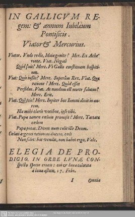 In Gallicu Regem: [et] annum iubilaeum Ponitficis. Viator & Mercurius