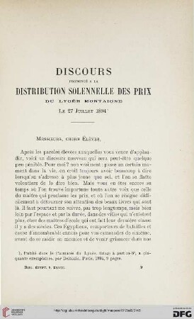 Discours prononcé à la distribution solennelle des prix du Lycée Montaigne, le 17 juillet 1894