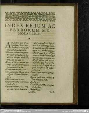 Index Rerum Ac Verborum Memorabilium