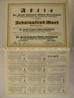 Aktie der Dr. Ernst Casparh Aktien-Gesellschaft über 10.000 Mark