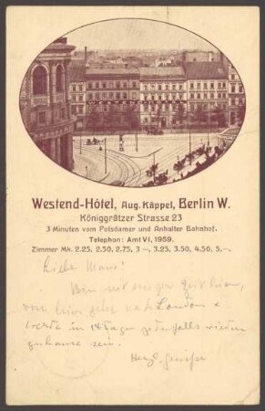 Ansichtskarte Westend-Hotel, Stresemannstraße