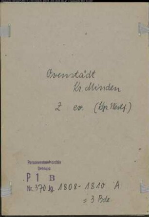 Zivilstandsregister der evangelischen Gemeinde Ovenstädt, Kreis Minden (A 1808-1810). (Gemeinde: Evangelische Gemeinde Ovenstädt)