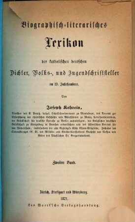 Biographisch-literarisches Lexikon der katholischen deutschen Dichter, Volks- und Jugendschriftsteller im 19. Jahrhundert, 2