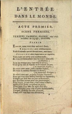 L' entrée dans le monde : comédie en cinq actes, en vers ...
