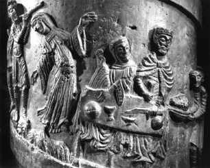 Gastmahl des Herodes und Tanz der Salome, Bernwardsäule, Dom zu Hildesheim